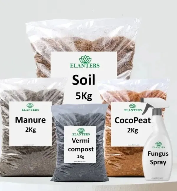 Get everything you need to start your garden with my all-in-one gardening pack. It includes our special soil mix, manure, vermicompost, cocopeat, and even a fungus spray to keep your plants healthy.