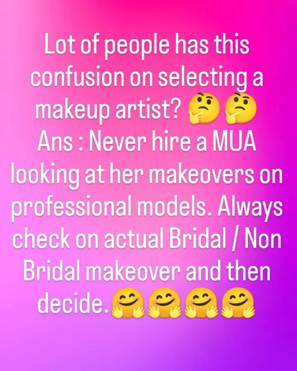 My honest advice for all brides to be. Don't just book a makeup artist based on photos of professional models. Always ask to see their work on real clients to understand their true skill and style.