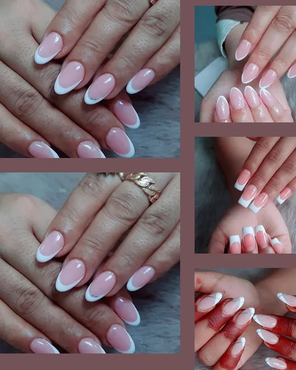 A collage showcasing the versatility of the classic French manicure. You can see different nail shapes, from almond to square, all featuring that clean, elegant white tip that never goes out of style.