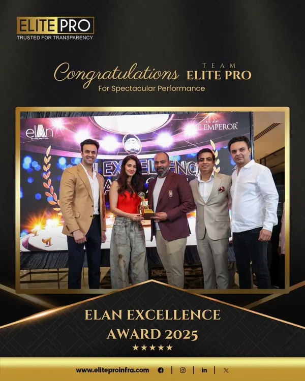Receiving the Elan Excellence Award 2025, presented by celebrity Disha Patani. This recognition from the Elan Group highlights our team's perseverance and ability to achieve outstanding results in a competitive market.