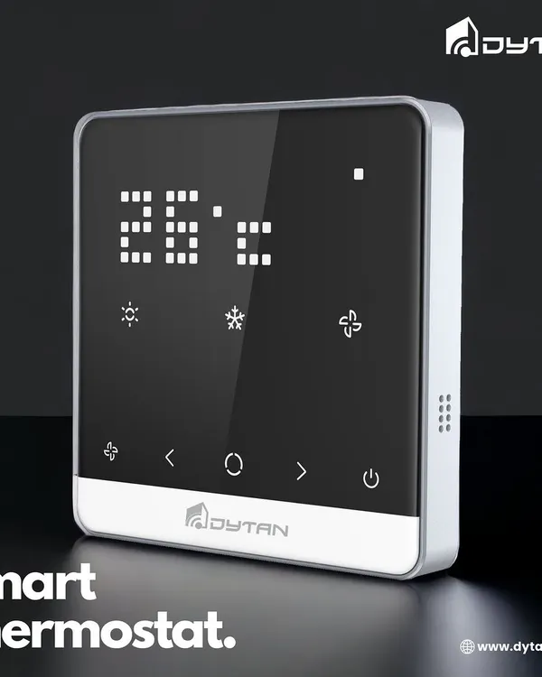 This is my smart thermostat, designed for both style and function. The clear digital display shows the current temperature, and the intuitive controls allow you to effortlessly manage your home's heating and cooling systems.