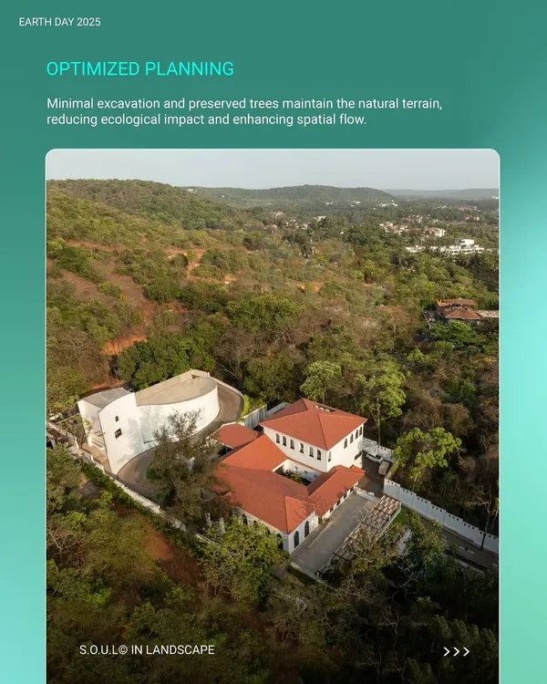 The Taj Yellow House in Goa is a model of optimized planning on a challenging terrain. We designed the resort with minimal excavation, preserving the natural contours of the hill and its existing trees, which reduces ecological impact and enhances the spatial flow.