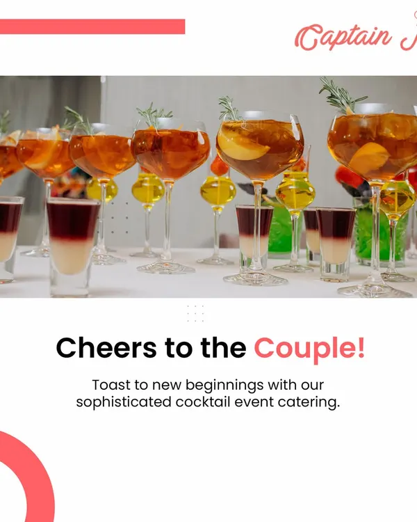 Cheers to the couple! This image of sophisticated cocktails and shots highlights my specialized catering for cocktail events, perfect for toasting to new beginnings at weddings or engagement parties.