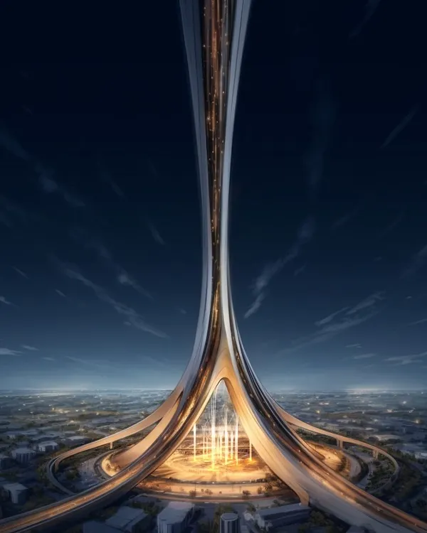 The Meta Tower is the central beacon of my "Vegas Meets the World" metaverse concept. It rises as a glowing spire, with interwoven lines symbolizing the connection of global cultures, creating a landmark for a new digital world.