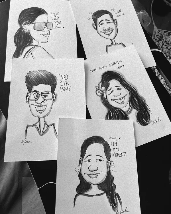 A collection of solo caricatures, each with its own personality and message. A great way to see the different styles I can do.