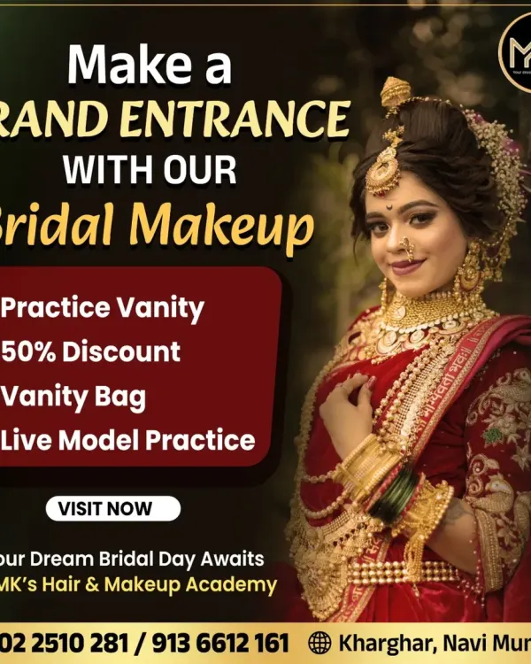 Your dream bridal day awaits, and so does your dream career. This poster highlights one of our bridal makeup courses with a special discount and live model practice.