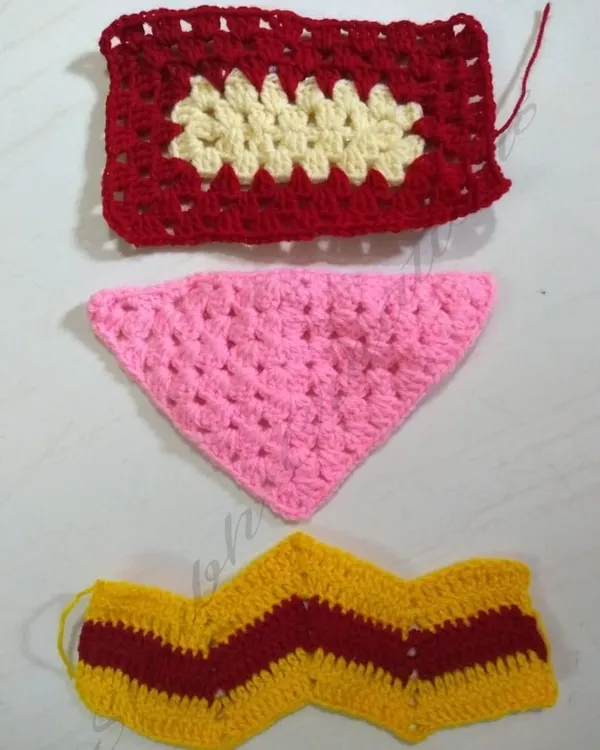 Here are some fundamental crochet patterns every beginner learns. You can see a classic granny rectangle, a granny triangle, and the popular chevron or ripple stitch, each creating a different fabric style.