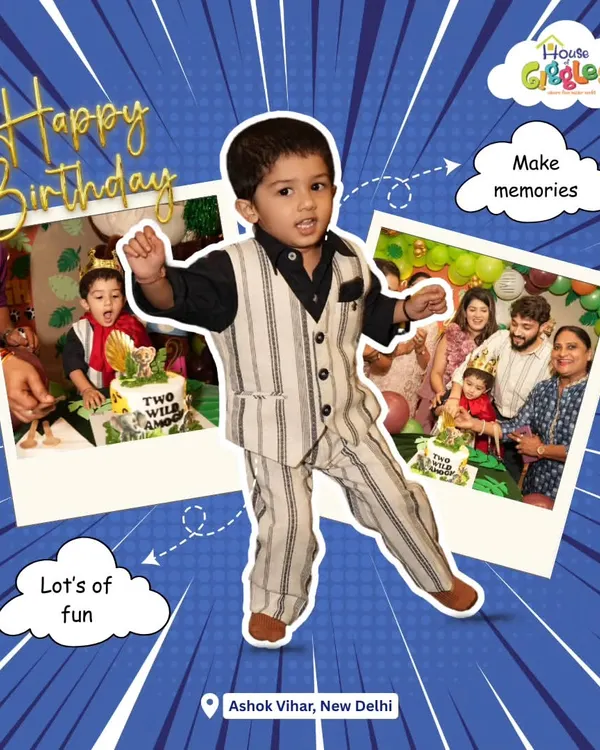 A "Two Wild" birthday bash in full swing! This graphic captures the essence of a fun-filled second birthday, with lots of fun, family photos, and a very happy birthday boy making memories.