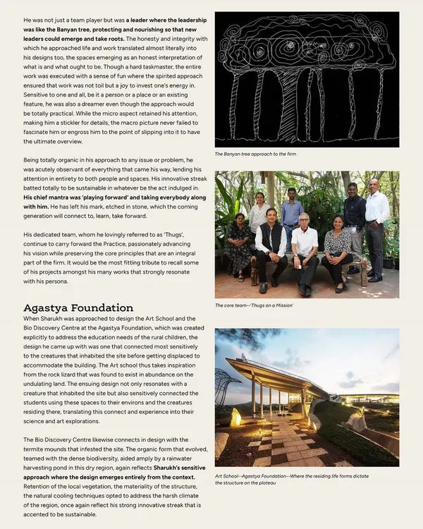 This article spread details our work with the Agastya Foundation, where we designed an Art School and Bio Diversity Centre. The project was inspired by the creativity of rural children and the natural forms of the local environment, reflecting our sensitive and contextual approach to educational architecture.