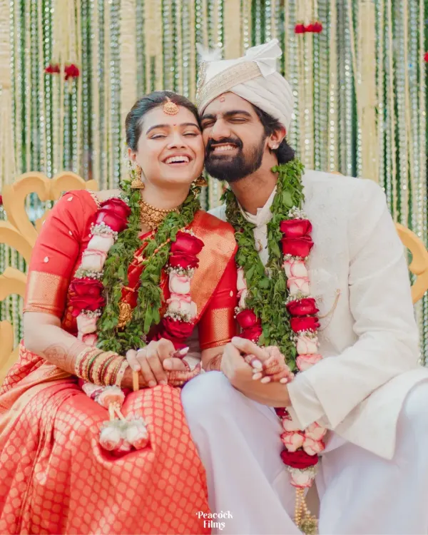 The purest joy captured in a single frame. This candid shot of the couple during their South Indian wedding ceremony, their smiles radiant and their happiness infectious, is what I strive to capture.