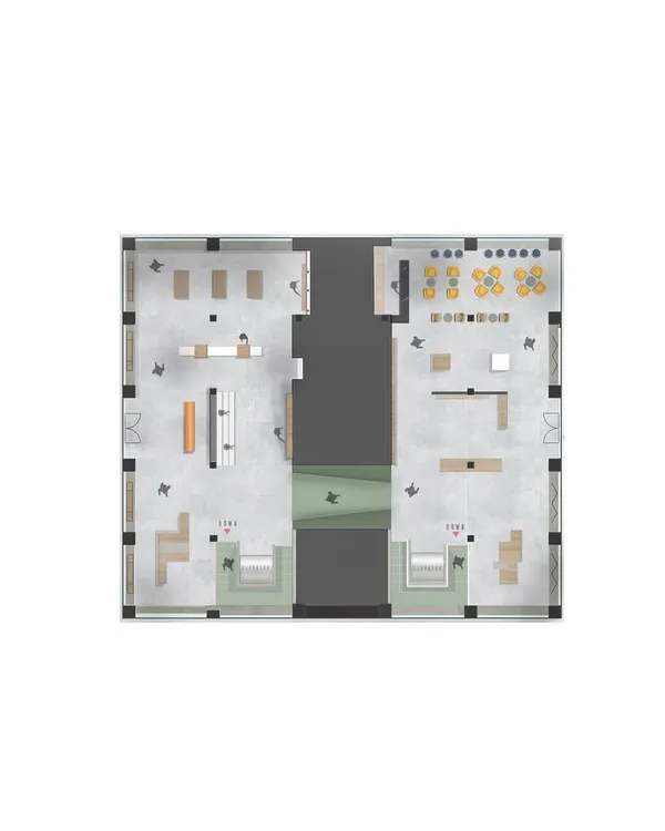 A 2D floor plan for our museum and retail concept. This top-down view illustrates our core principle of human-centric spatial planning, showing the clear zones and circulation paths designed for visitor flow.