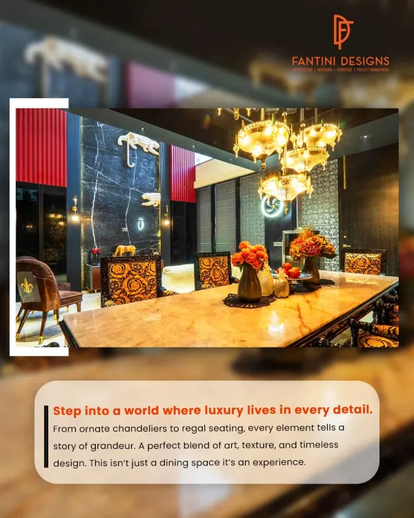 This is what I mean by making a statement. For this dining space, we went all out with a dramatic chandelier, custom seating with regal fabric, and a stunning marble table. Every detail here, from the art to the lighting, is designed to create an unforgettable experience.