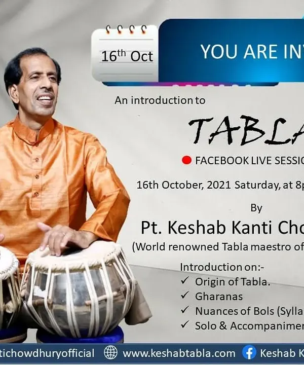 An invitation to one of my introductory Facebook Live sessions. These workshops are a great opportunity for new learners to understand the origin of the tabla, the different Gharanas, and the nuances of bols and accompaniment techniques.