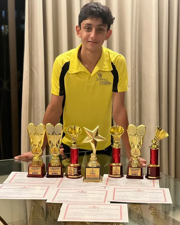 An incredible achievement for Zehn Masani, who swept the FOZAWAC all-parsee badminton tournament. He secured wins in six categories including Boys U15, U18, and Open Singles, and also received the player of the tournament award.