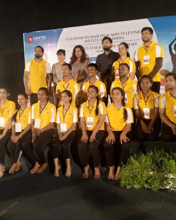 Our team of trainers with the management at the Gulshan Kumar Film and Television Institute of India (GKFTII) for a corporate yoga event. We are equipped to handle events for large organizations.