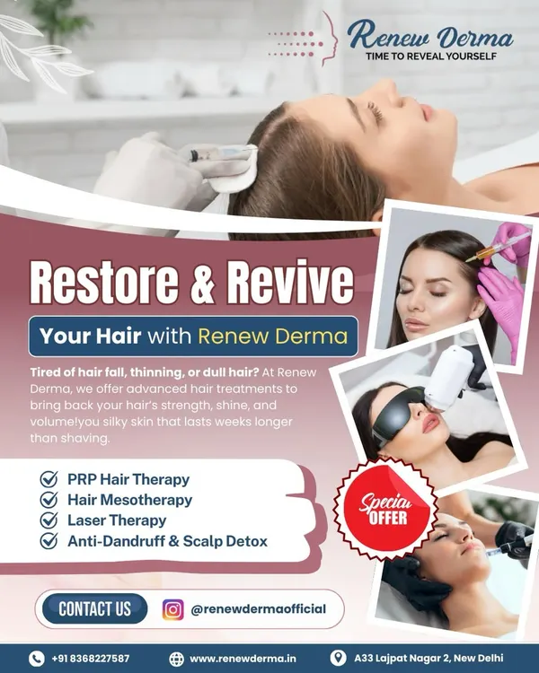 Beyond hair fall, we offer a range of services to restore and revive your hair's health. This includes PRP, Hair Mesotherapy, Laser Therapy, and professional Anti-Dandruff treatments for a complete scalp detox.