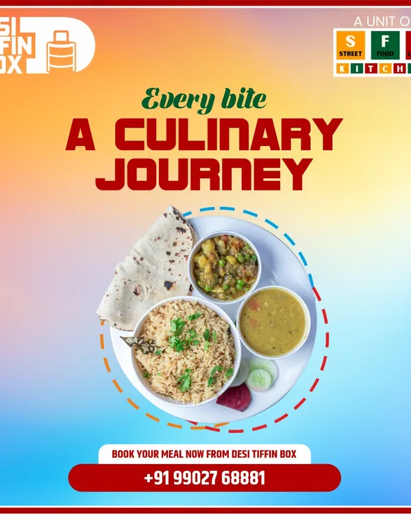 Every meal we prepare is a culinary journey back home. This plate features our vegetable pulao, a simple mixed vegetable sabji, dal, and a soft chapati, representing a typical and satisfying lunch.