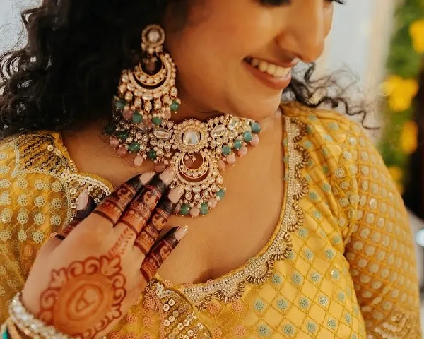 A candid shot of a beautiful client during her engagement ceremony. Her smile and the intricate mehendi on her hand perfectly capture the joy of the moment.