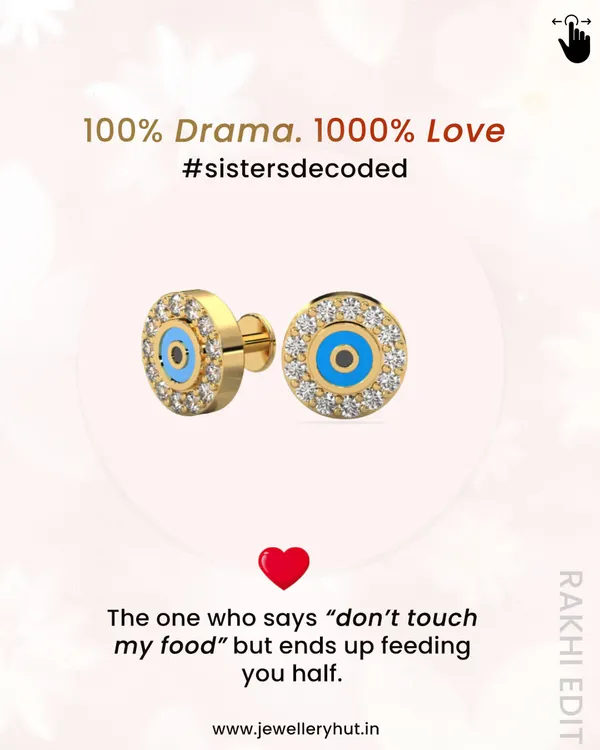 100% Drama, 1000% Love. From our Rakhi edit, this evil eye stud is the perfect gift for the sister who always protects you.