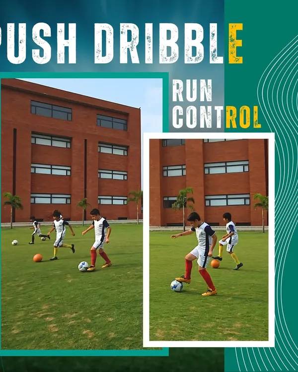 Mastering ball control is fundamental to football. Our players practice drills like the push dribble to improve their touch, control, and ability to run with the ball confidently.