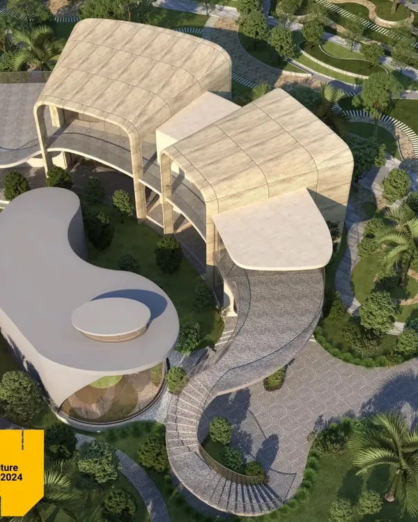 This is a concept for the CIPLA Museum and Dining Facility, a project shortlisted at the World Architecture Festival. The design explores organic forms and their relationship with the landscape, creating a civic space that is both a landmark and an experience.