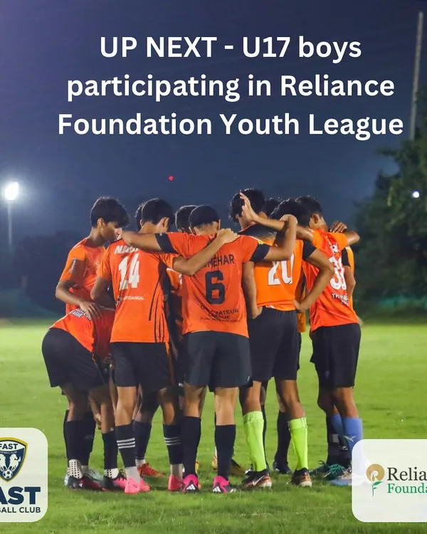 Our U17 team in a huddle before their Reliance Foundation Youth League match. Team unity and strategy are key.
