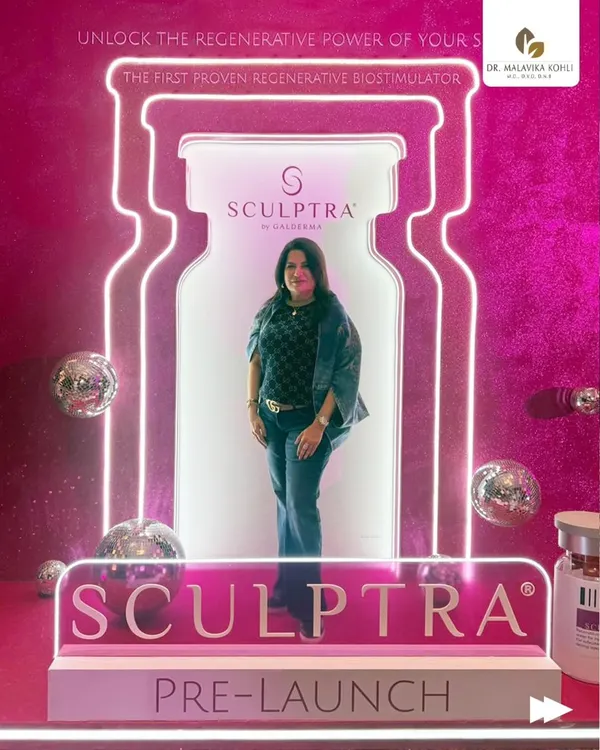 At the pre-launch of Sculptra in India. This event marked a new journey into bio-stimulation, a treatment that enhances skin quality by stimulating the body's own collagen for long-lasting results.