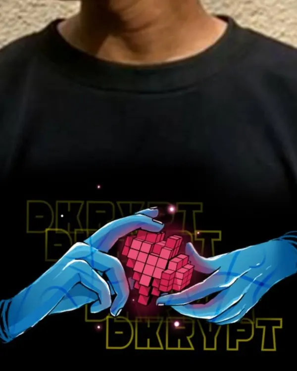 This is a mockup of my 'Dkrypt da Heart' design on a sweatshirt, showing how my digital illustrations translate to wearable art. I create custom graphics like this for brands who want unique, street-inspired apparel.