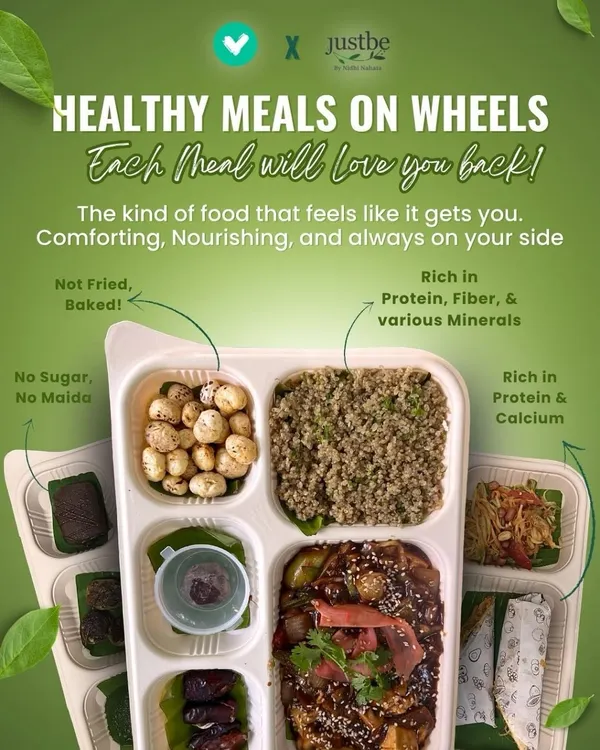 Our 'Meals on Wheels' graphic shows you exactly what to expect: comforting, nourishing food that is never fried and contains no sugar or maida. It's rich in protein, fiber, and minerals, designed to make healthy eating simple and enjoyable.