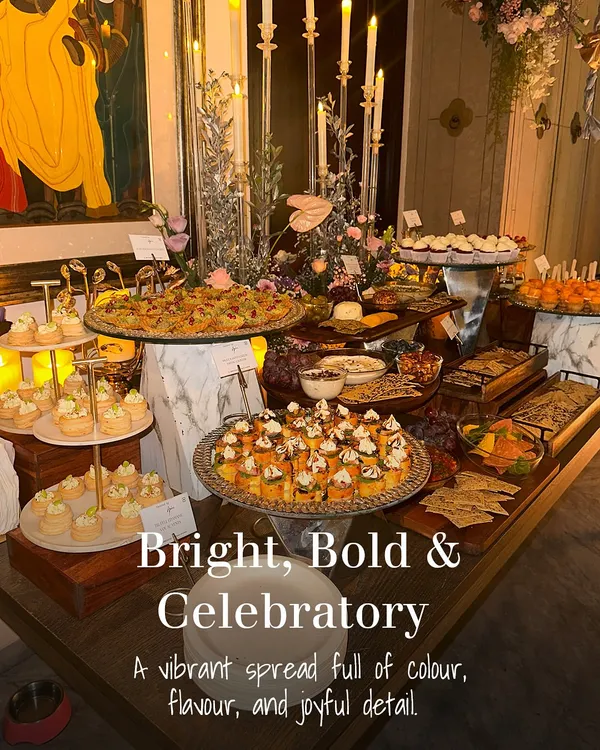 This is what I mean when I say we serve joy. A vibrant, celebratory spread where every detail, from the colour palette to the flavour profile, is designed to make your event unforgettable.