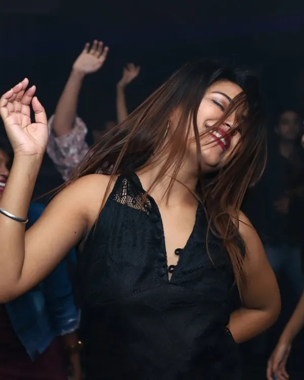 This is the result of a great set: a packed dance floor with everyone lost in the music. This photo from my "Saturday Filmy Kahani" night at Marquis by Radisson Blu shows the kind of vibrant, carefree atmosphere I create.