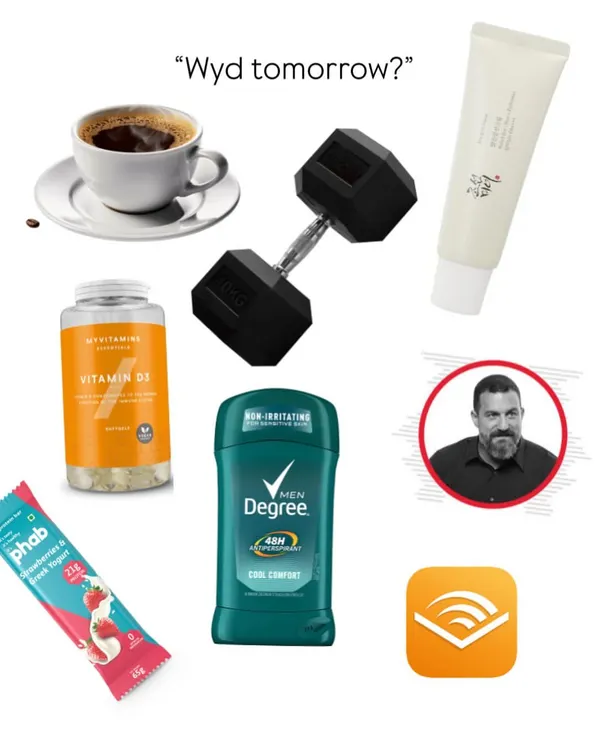 The "I have plans" starter pack. For me, a perfect day involves coffee, a good workout, some skincare, and listening to an audiobook or podcast. It's about creating routines and habits that you genuinely look forward to.
