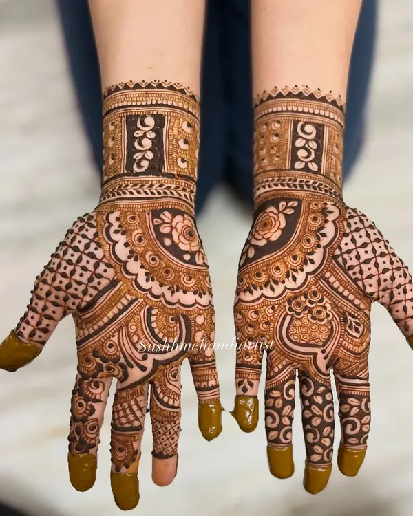 A beautiful and balanced design that is perfect for an engagement or for the bride's sister. It has the richness of a bridal pattern but with less coverage.
