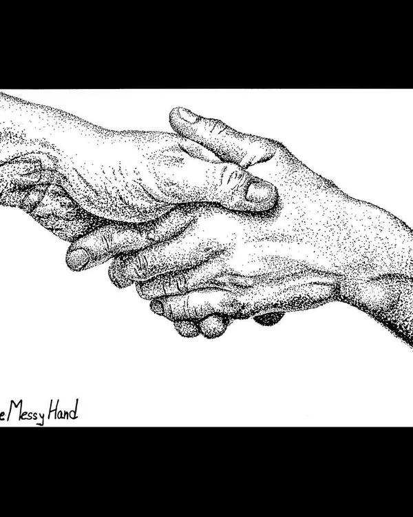 This stippling artwork of holding hands is one of my most meaningful pieces. Created entirely from dots, it represents support, connection, and the comfort of togetherness.