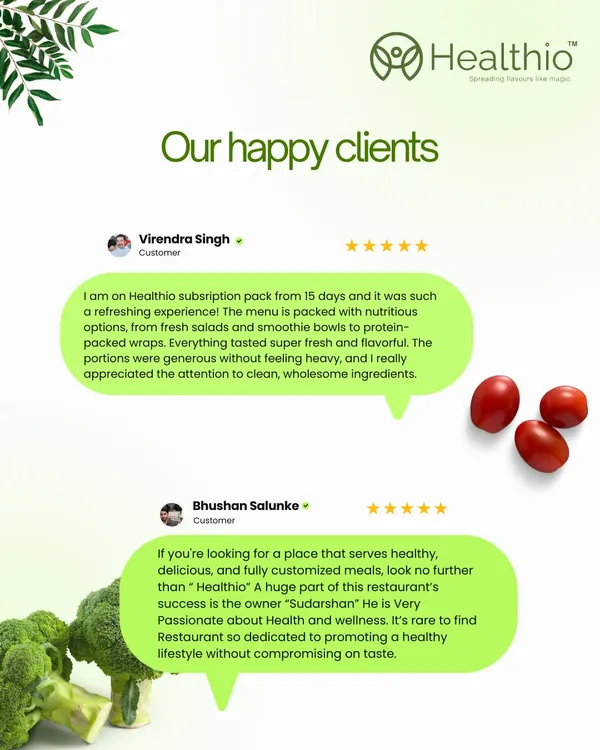 I'm so grateful for reviews like these from my happy clients, Virendra and Bhushan. They highlight the refreshing experience, flavorful menu, and my passion for promoting a healthy lifestyle.