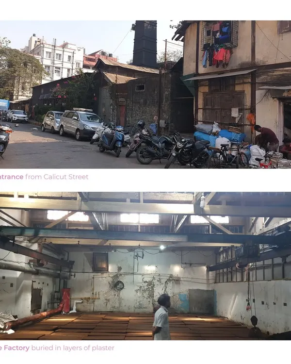 The Ambico Ice Factory in Mumbai's Ballard Estate, as we found it. Buried under layers of plaster and ad hoc additions, the 147 year old structure was in a state of decay, its history waiting to be rediscovered.