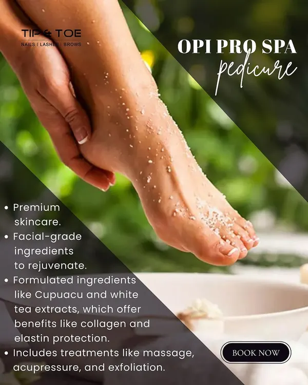 An introduction to our OPI Pro Spa Pedicure. This premium service uses facial-grade ingredients like Cupuacu and white tea extracts to rejuvenate and protect your skin.