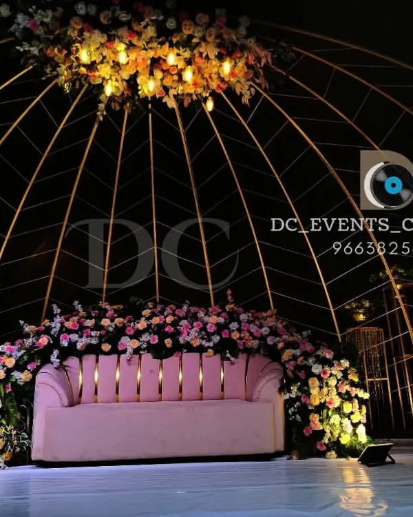 This is the hero item. A breathtaking dome structure for a wedding, combining modern architectural design with lush floral arrangements to create a truly unforgettable centerpiece. This is how we make wedding dreams a reality.