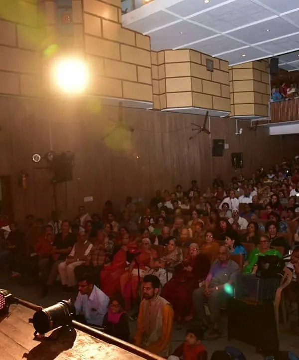 Addressing a full auditorium during the premiere of our production 'Malavikaagnimitram'. It is a privilege to share these stories with such large and appreciative audiences, keeping the tradition of stage performance alive.