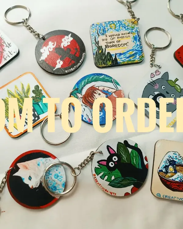 I love bringing your ideas to life on these custom wooden keychains. This collection shows the range I can cover, from anime and fine art reproductions to cute animals and pop culture icons. Each one is a small, portable piece of art.
