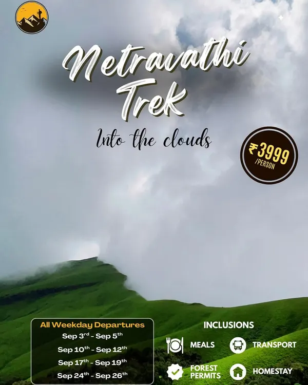 This is our invitation to you. The Netravati trek is one of our most popular weekend getaways from Bangalore, perfect for escaping the city and trekking into the clouds. All transport, meals, and permits are included.