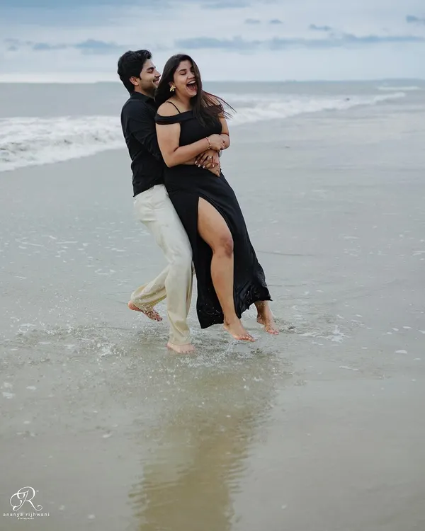The pure joy of being together on a beach in Goa. I encourage my couples to play, laugh, and forget I'm even there.