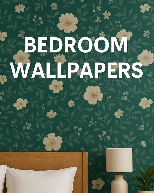A classic floral wallpaper is a timeless choice for creating a cozy and inviting bedroom. This dark teal wallpaper with cream flowers adds a touch of elegance and charm, turning the wall behind the bed into a beautiful focal point.