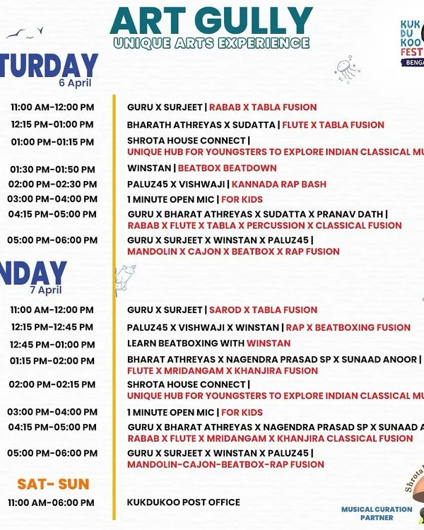 Check out the amazing lineup we curated for the Kukdukoo Art Gully! We were the official musical curation partner for this unique arts experience.
