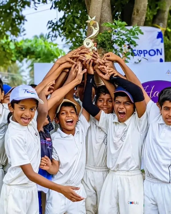 The pure joy of victory! Our U10 cricket team celebrating their championship win. This is what we play for: teamwork, passion, and lifting the trophy together.