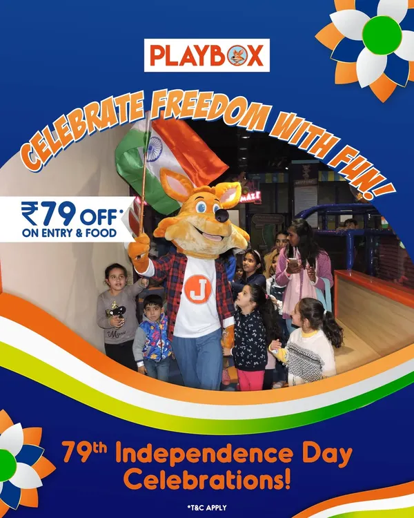 Celebrate freedom with fun. This poster for our Independence Day event highlights the patriotic parade led by our mascot, J the Fox, and the special offers available for families.