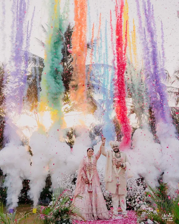 A spectacular burst of color marks the moment Vidhi and Harsh sealed their love. We specialize in creating these unforgettable, larger than life varmala moments that feel like they are straight out of a movie.