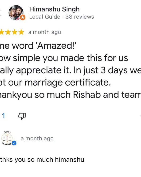 "Amazed! How simple you made this for us." This client review highlights my ability to deliver a marriage certificate in just three days. Efficiency and client satisfaction are my top priorities.