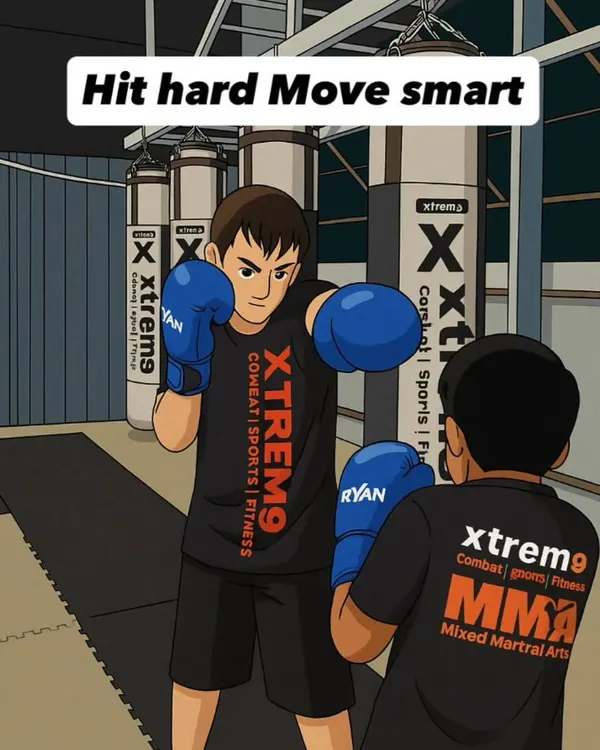 An illustration that captures our philosophy: "Hit hard, Move smart." Boxing is as much about intelligence and strategy as it is about power.