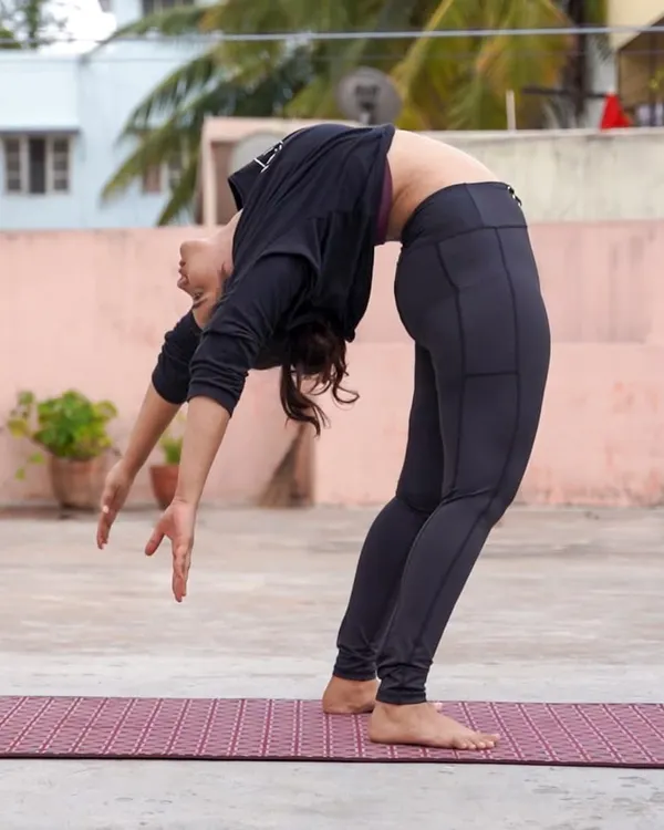 A standing backbend, or Ardha Chakrasana, is a beautiful way to open the heart and energize the body. It’s a reminder to stay open to life, even when it feels challenging.